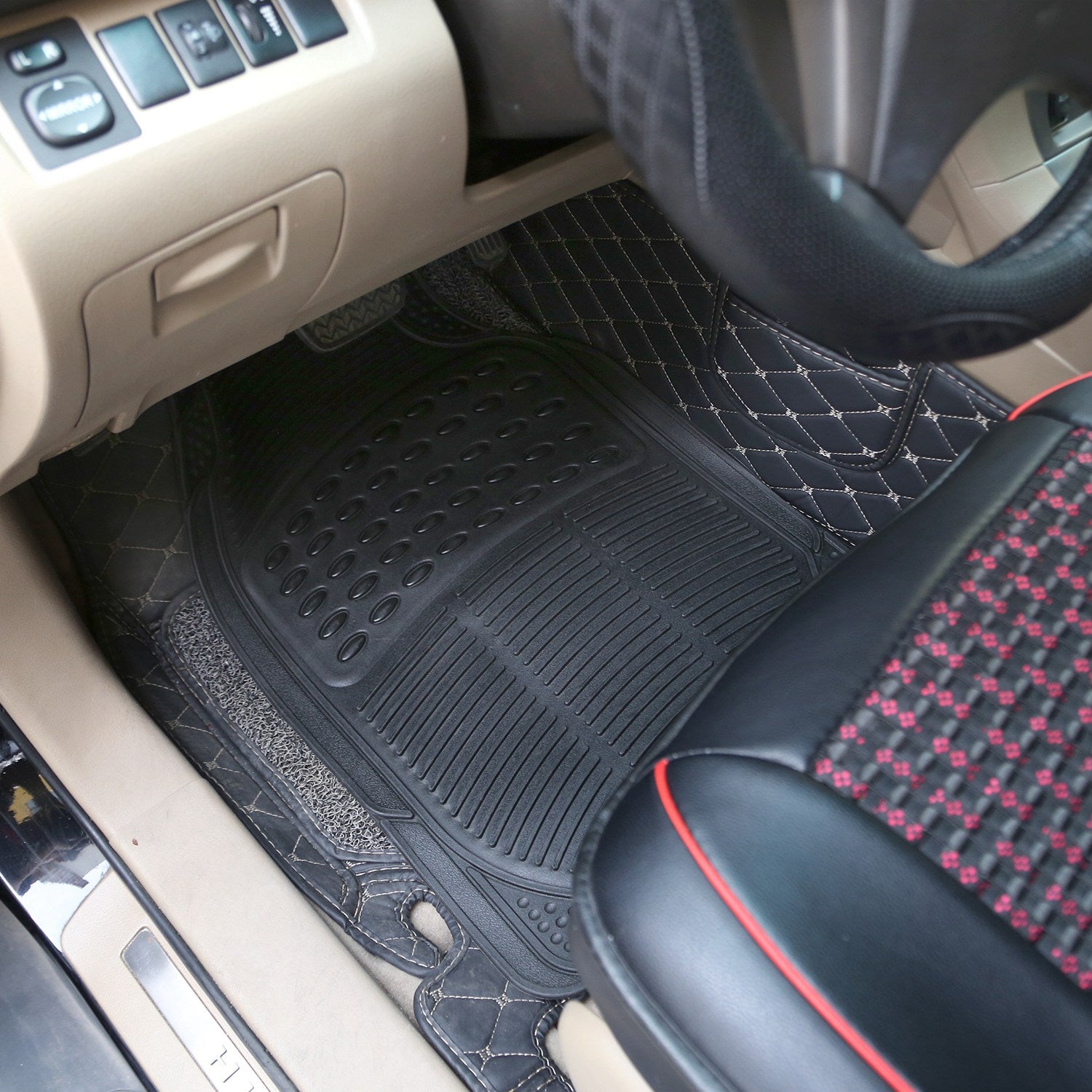 Set Of 3Pcs Automotive Floor Mats Set Front Rear PVC Rubber Floor Mats Heavy Duty Drive Vehicle Car Mats With Trimmable Design Fit Most Cars SUVs Trucks