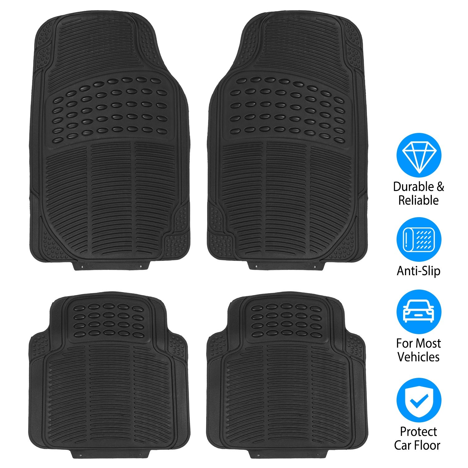 1Set Automotive Floor Mats With Front And Rear PVC Rubber Floor Mats Heavy Duty Drive Vehicle Car Mats With Trimmable Design Fit Most Cars SUVs Trucks